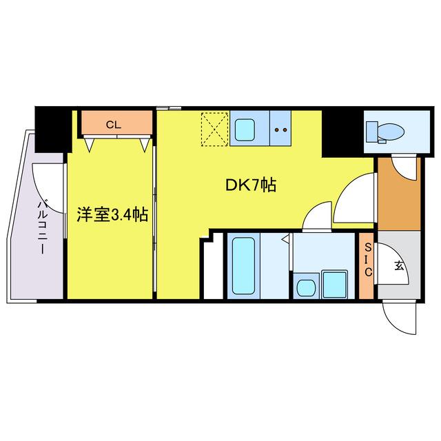 エスリードレジデンス大阪福島フロント(1DK/2階)の間取り写真