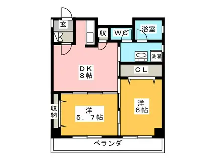 エトワール本町(2DK/2階)の間取り写真