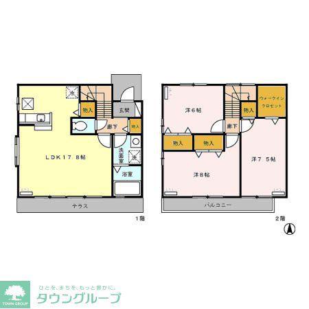 ローズベリーA・B(3LDK/2階)の間取り写真
