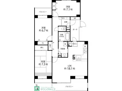 T S GARDEN西寺尾C棟(3LDK/2階)の間取り写真