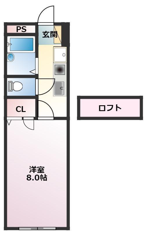 プランドールB(1K/2階)の間取り写真