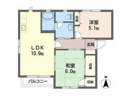 グリーン ガーデン B棟(2LDK/2階)の間取り写真