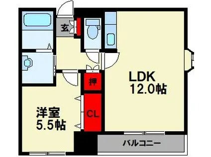 UBI飯塚(1LDK/7階)の間取り写真
