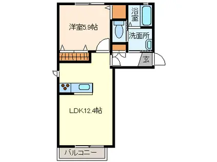 フェリスタージュK(1LDK/2階)の間取り写真