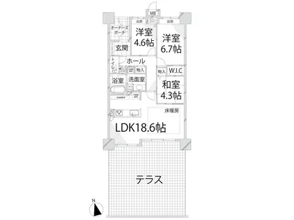 パレ・ロワイヤル田寺東ウエストコート102(3SLDK/1階)の間取り写真