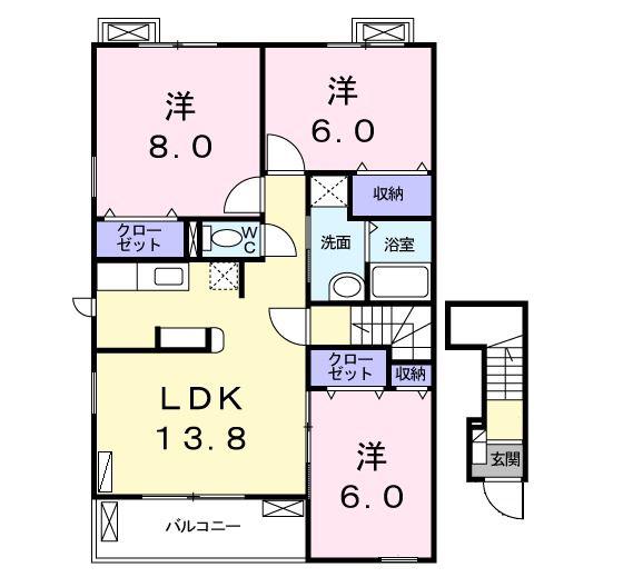 ラフィネMS A(3LDK/2階)の間取り写真