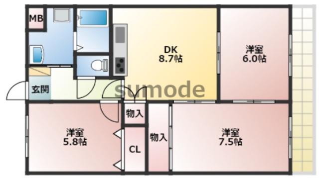 アルバ摂津(3DK/1階)の間取り写真