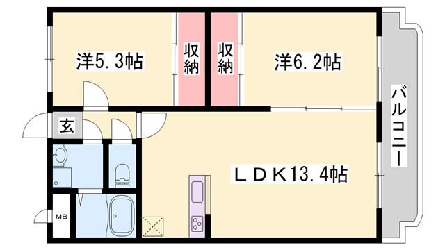リバーサイド兼田(2LDK/3階)の間取り写真