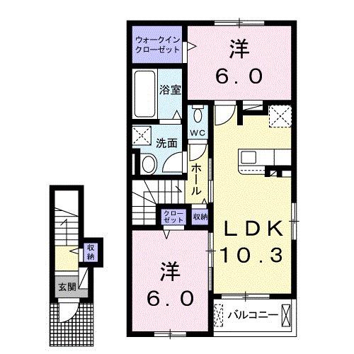 スカイプラネットII(2LDK/2階)の間取り写真