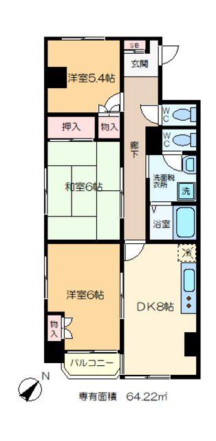 サンフレアサクマ15(3LDK/8階)の間取り写真