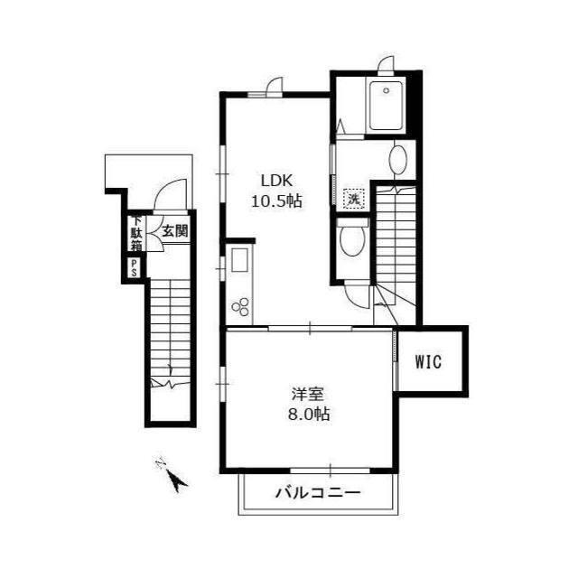 カリオ鵜の木(1LDK/2階)の間取り写真