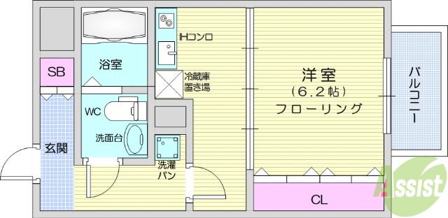 ヴィアーレ八幡三丁目(1DK/2階)の間取り写真