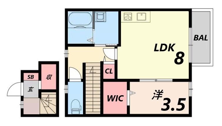 コンフォート大谷(1LDK/2階)の間取り写真