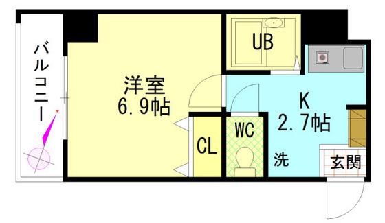 セントラルリバー西原(1K/8階)の間取り写真
