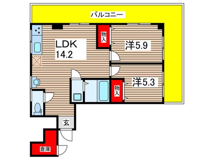 テイ・エスビル(2LDK/2階)の間取り写真