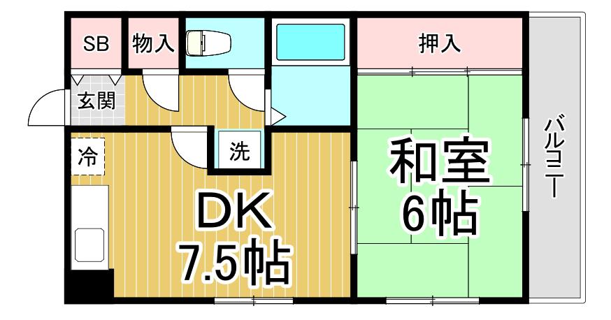 グッドストック東難波(1DK/4階)の間取り写真