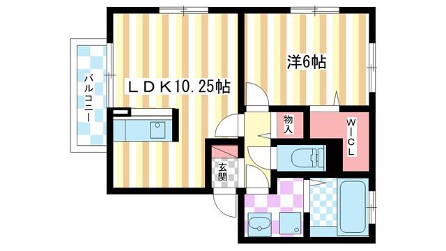 ロハス平城 B棟(1LDK/2階)の間取り写真
