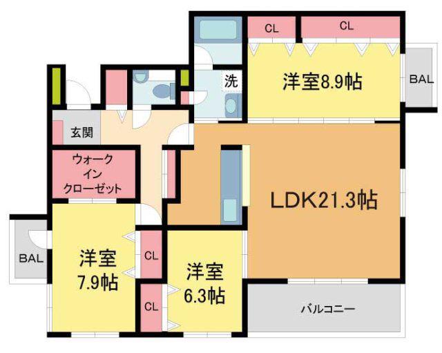 芦屋CUBE山手(3LDK/4階)の間取り写真
