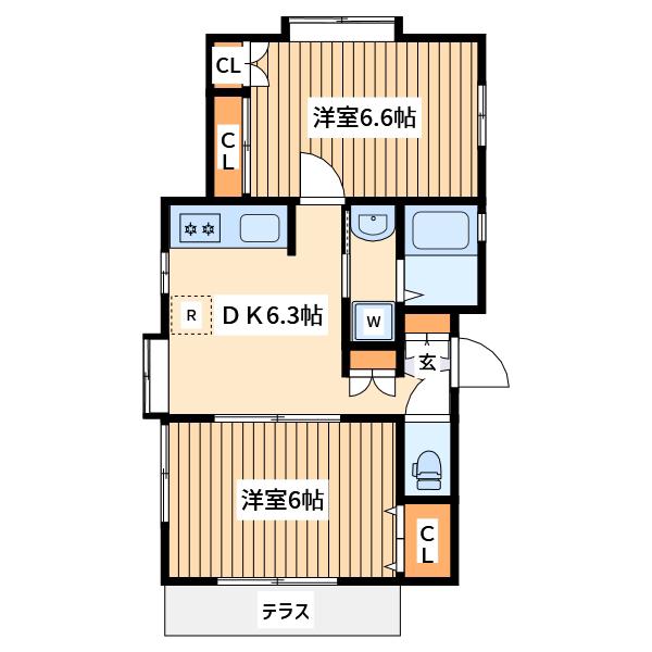 ハイツシェナ(2DK/1階)の間取り写真