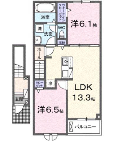 シャルフ飛江田 II(2LDK/2階)の間取り写真