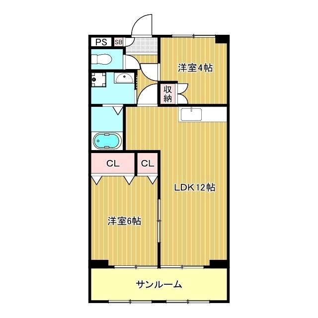 ネオシティ実方(2LDK/2階)の間取り写真