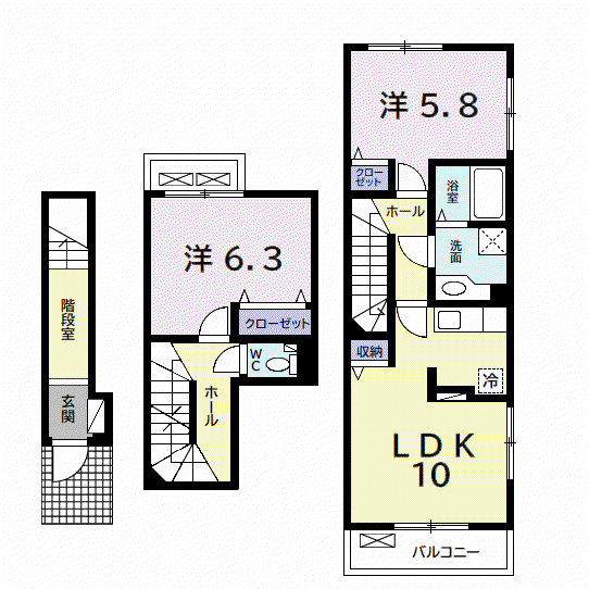 サンヴェール茂原C(2LDK/2階)の間取り写真