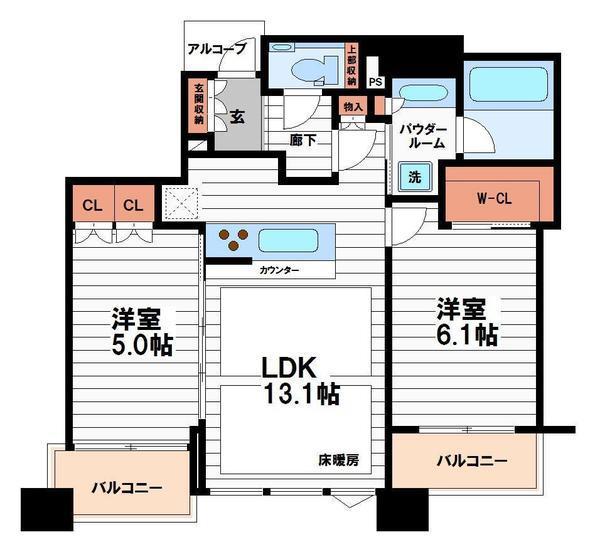 シティタワー大阪本町(2LDK/39階)の間取り写真