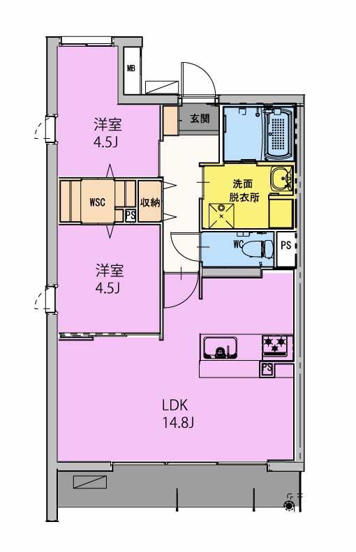 GRAND NINE南宮崎(2LDK/1階)の間取り写真
