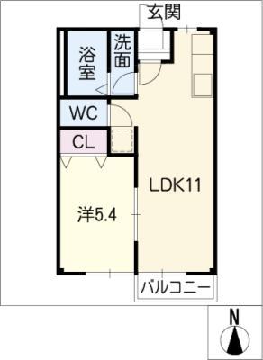 パティオマエガワ(1LDK/2階)の間取り写真