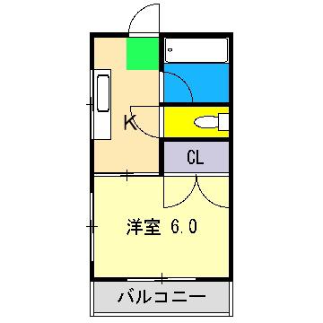 ユーマンション(1K/2階)の間取り写真