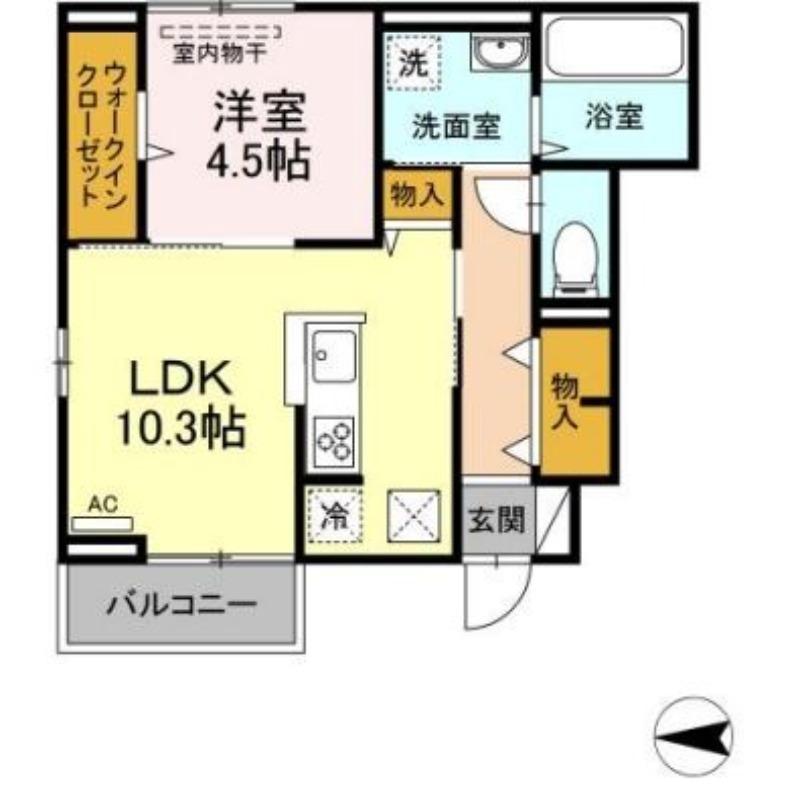 オアゾ乙島 D(1LDK/1階)の間取り写真
