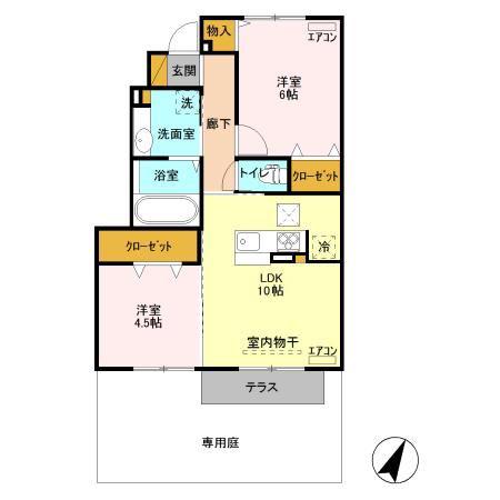 風の通道(2LDK/1階)の間取り写真