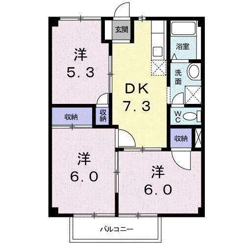 コンフォートヴィラS1(3DK/2階)の間取り写真