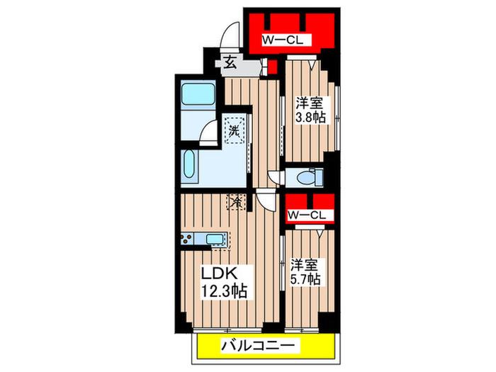 ラグゼナ平井サウス(2LDK/1階)の間取り写真