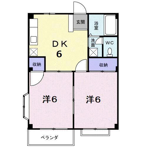 エルディム夢街(2DK/2階)の間取り写真