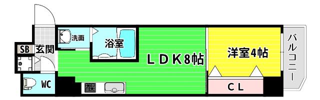 サムティ阿波座ベルシア(1LDK/15階)の間取り写真