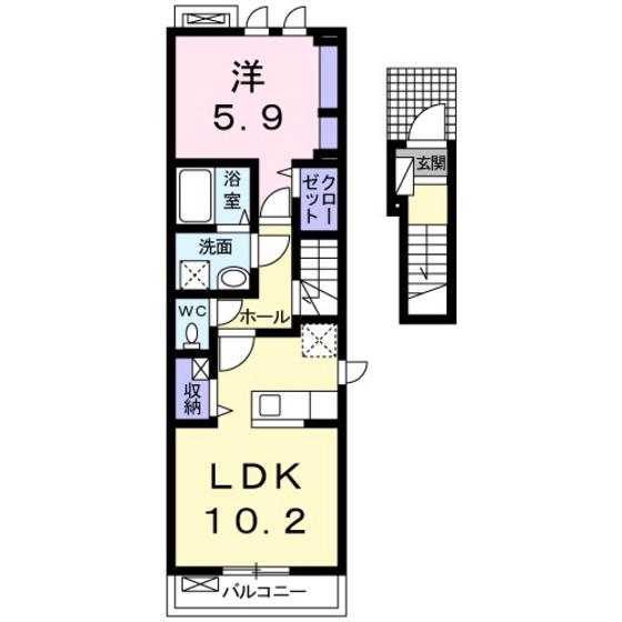 ノーブル川内V番館(1LDK/2階)の間取り写真