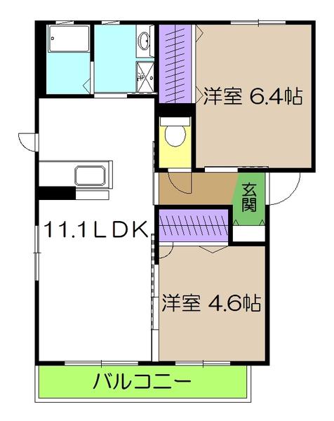 ファルカスI A棟(2LDK/1階)の間取り写真