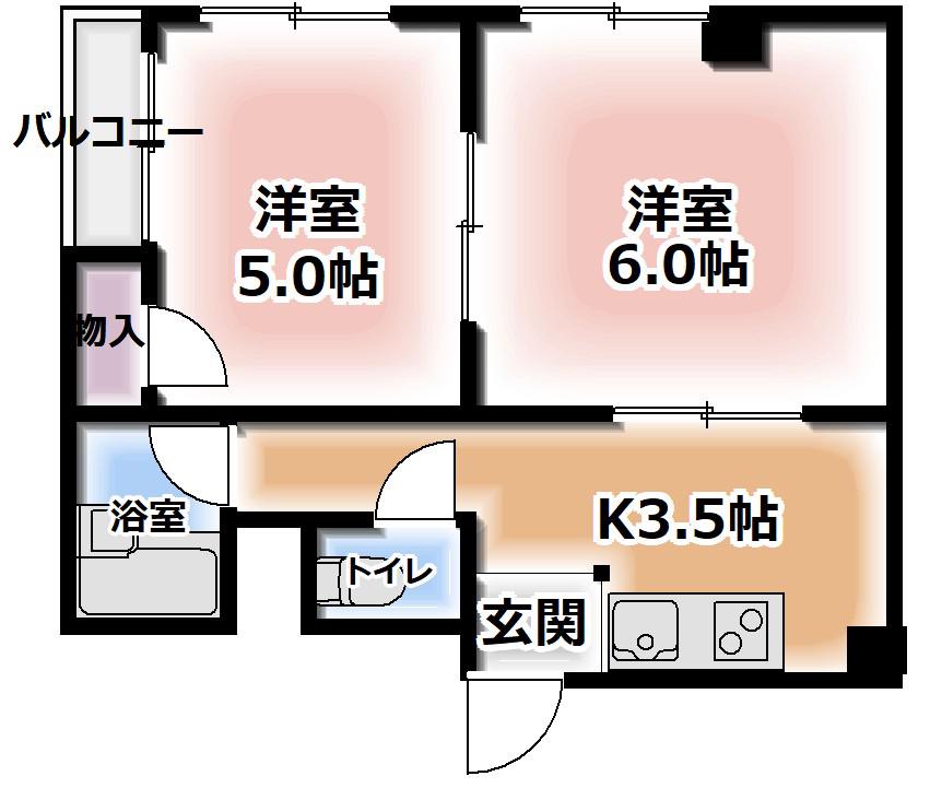 アールアイ八雲マンション(2K/2階)の間取り写真