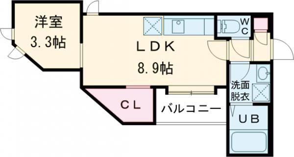 REGALEST ピースハート 折尾(1LDK/3階)の間取り写真
