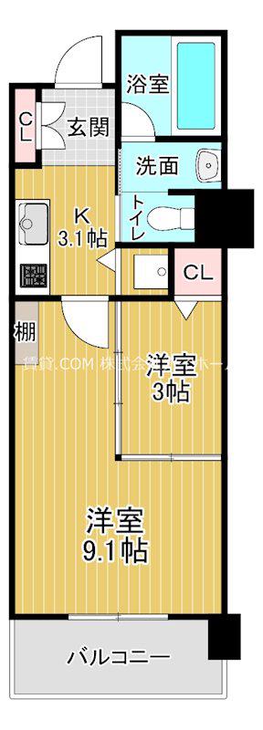 ロイヤルパークス桃坂(1LDK/8階)の間取り写真