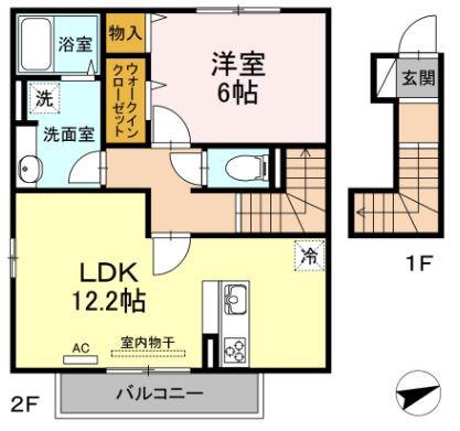 D-ROOMくすのき(1LDK/2階)の間取り写真