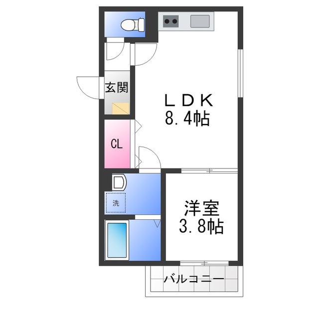 AND TERRACE 北野田(1LDK/2階)の間取り写真