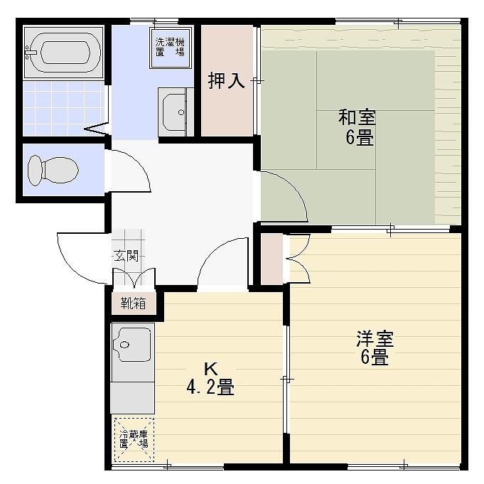 K金沢1号棟(2K/1階)の間取り写真