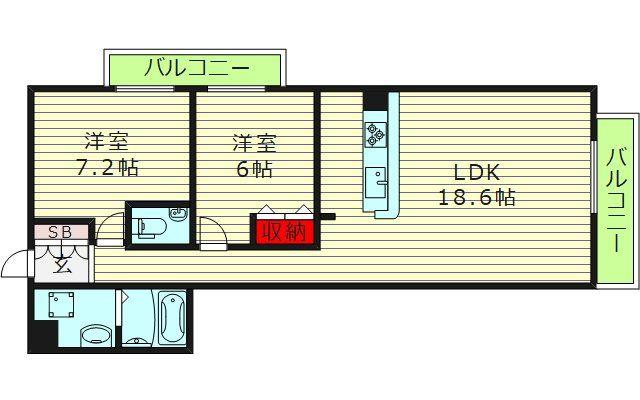 インペリアル大宮(2LDK/1階)の間取り写真