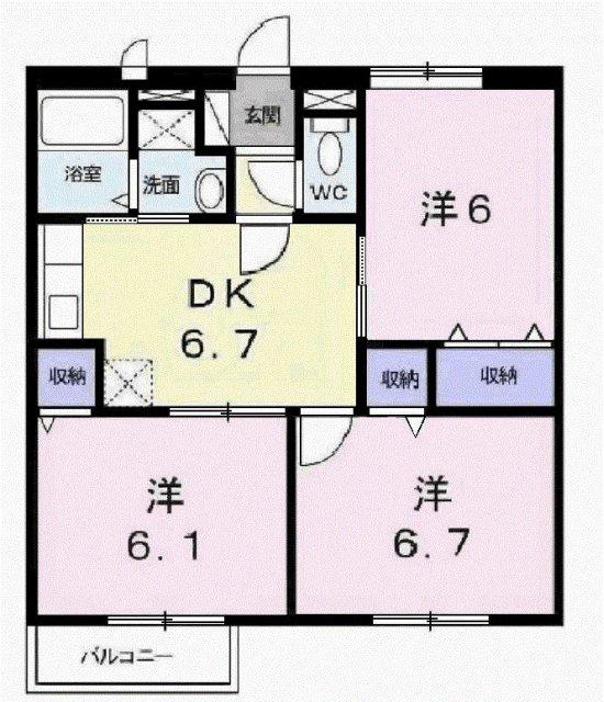シャルマンホームB(3DK/2階)の間取り写真