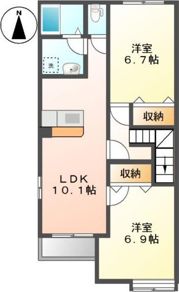 シャトレーゼ・A(2LDK/2階)の間取り写真