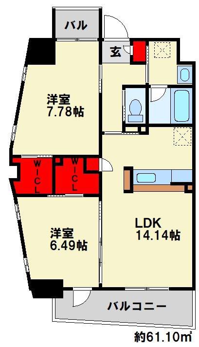ラフィーネ上葛原(2LDK/7階)の間取り写真