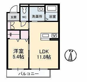 ラ・パルテール旭川(1LDK/2階)の間取り写真