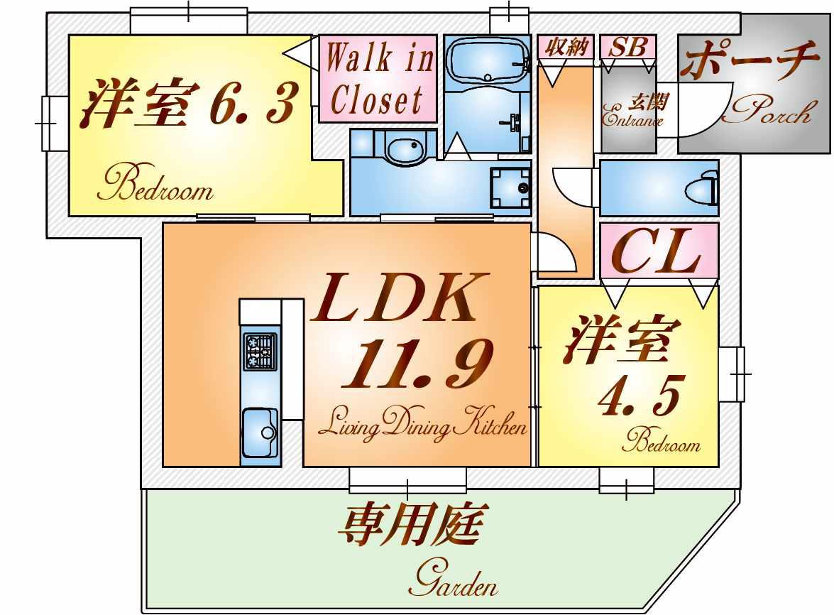 グレイス(2LDK/1階)の間取り写真